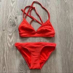 Target Red Ribbed Tie Bikini Set Small